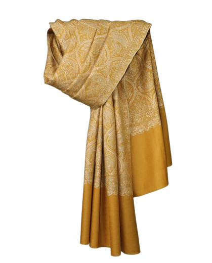 Mustard-gold embroidered scarf
