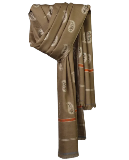 Taupe scarf with woven motifs